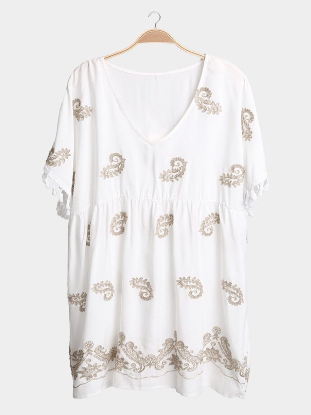 Boho Paisley Embroidered Tunic Dress